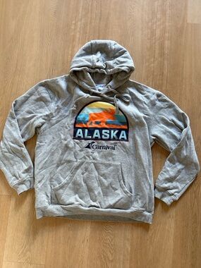 Carnival Alaska Graphic Gray Hoodie Sweatshirt embroidery size medium cruise